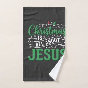 Christmas Is All About Jesus Typography Hand Towel