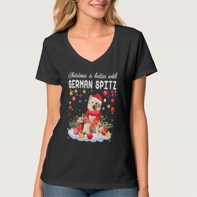 Christmas Is Better With German Spitz Funny Dog T-Shirt (Front)