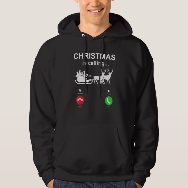 Christmas Is Calling Santa Sleigh Hoodie (Front)