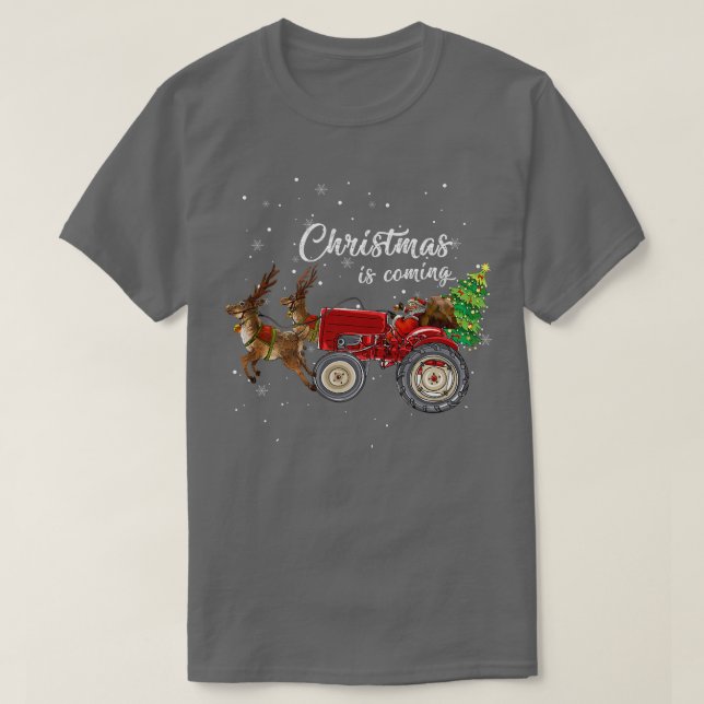 Christmas Is Coming Funny Farmer Santa Claus Tract T-Shirt (Design Front)