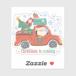Christmas Is Coming Red Truck Santa Claus Carrying Sticker