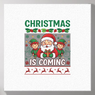 Christmas Is Coming Santa Claus Elves Reindeer Canvas Photo Tile