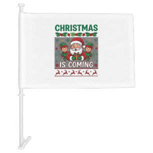Christmas Is Coming Santa Claus Elves Reindeer Car Flag