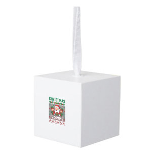 Christmas Is Coming Santa Claus Elves Reindeer Cube Ornament