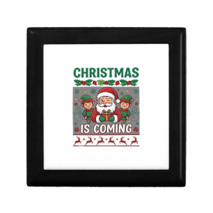 Christmas Is Coming Santa Claus Elves Reindeer Gift Box