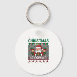Christmas Is Coming Santa Claus Elves Reindeer Keychain