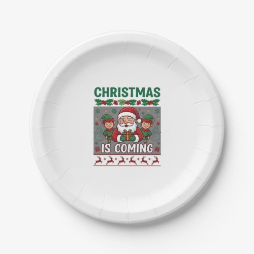Christmas Is Coming Santa Claus Elves Reindeer Paper Plates