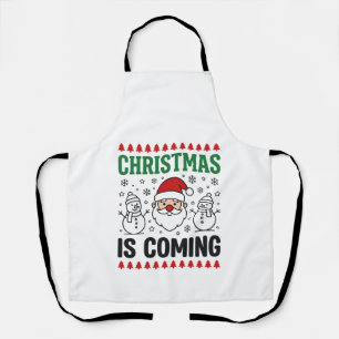 Christmas Is Coming Santa Snowman Design Apron