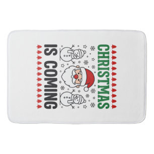 Christmas Is Coming Santa Snowman Design Bath Mat