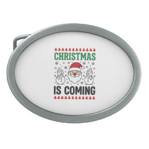 Christmas Is Coming Santa Snowman Design Belt Buckle