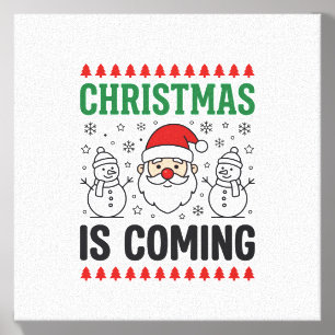 Christmas Is Coming Santa Snowman Design Canvas Photo Tile
