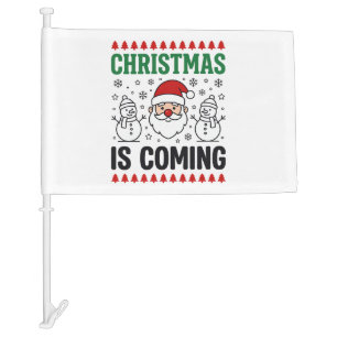 Christmas Is Coming Santa Snowman Design Car Flag