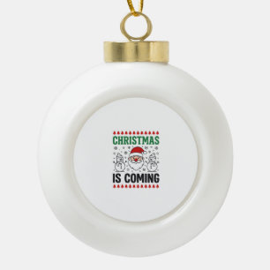 Christmas Is Coming Santa Snowman Design Ceramic Ball Christmas Ornament