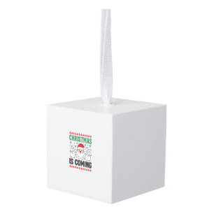 Christmas Is Coming Santa Snowman Design Cube Ornament