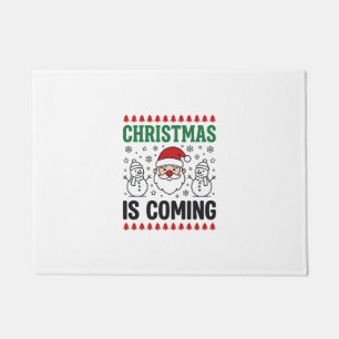 Christmas Is Coming Santa Snowman Design Doormat
