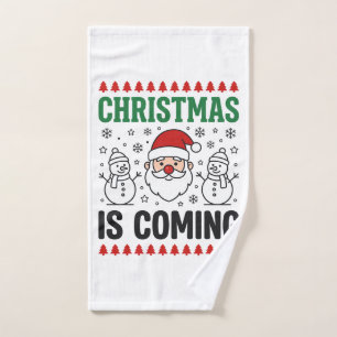 Christmas Is Coming Santa Snowman Design Hand Towel