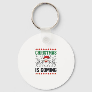 Christmas Is Coming Santa Snowman Design Keychain
