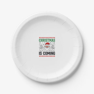 Christmas Is Coming Santa Snowman Design Paper Plates