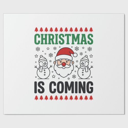 Christmas Is Coming Santa Snowman Design Wrapping Paper