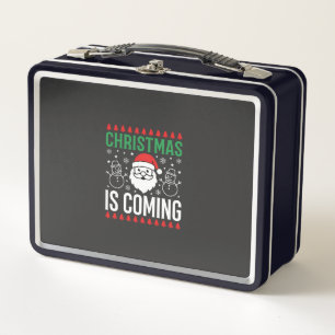 Christmas Is Coming Santa Snowman Metal Lunch Box