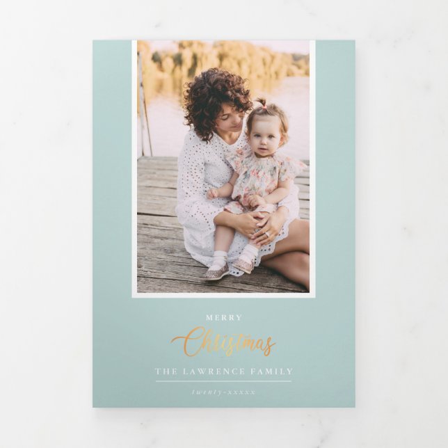 Christmas is Gold | Mint  5 Multi Photo Gallery Tri-Fold Invitation (Cover)