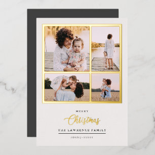Christmas is Gold   Mint Modern 4 photo holidays   Foil Invitation