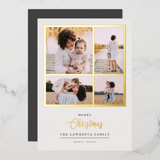 Christmas is Gold | Mint Modern 4 photo holidays   Foil Invitation (Front/Back)