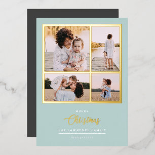 Christmas is Gold   Mint Modern 4 photo holidays  Foil Invitation