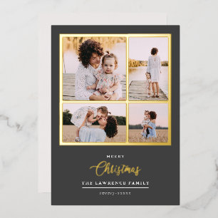 Christmas is Gold   Mint Modern 4 photo holidays  Foil Invitation