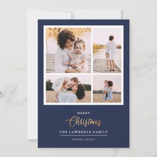 Christmas is Gold  Navy Modern 4 photo holidays Holiday Card