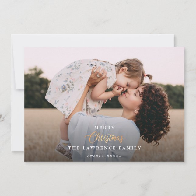 Christmas is Gold | Navy Modern full frame photo Holiday Card (Front)
