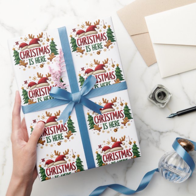 Christmas Is Here Elegant Pattren Gift  Wrapping Paper (Gifting)