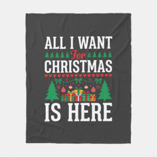 Christmas Is Here Holiday Tree Gift Fleece Blanket