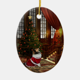 Christmas is Here! Sheltie Ceramic Ornament