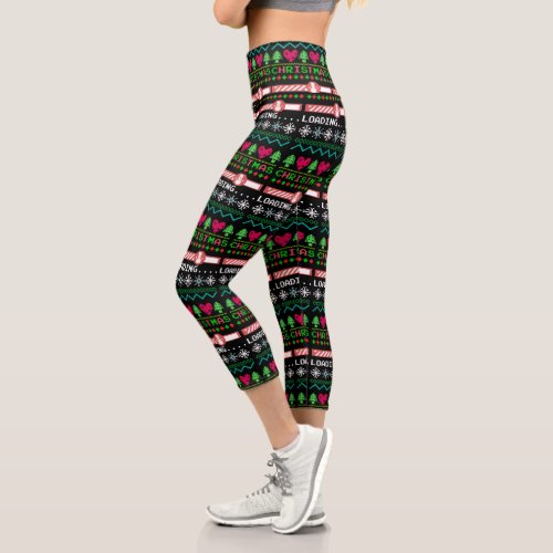 Christmas Is Loading Funny Ugly Christmas Sweater Capri Leggings