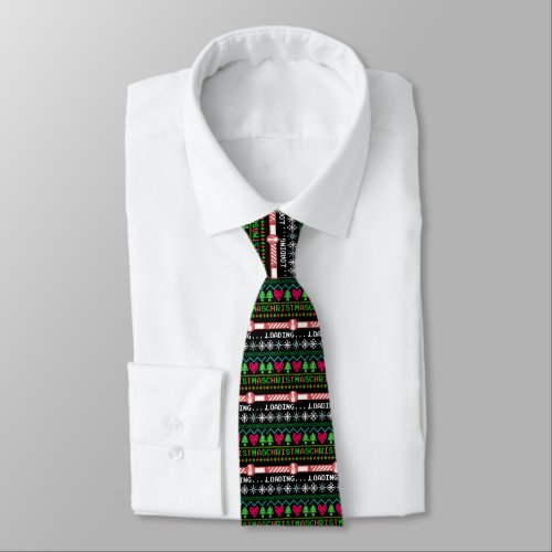 Christmas Is Loading Funny Ugly Christmas Sweater Neck Tie