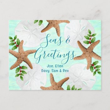 Christmas Is Love Beach Wreath Sea Green Postcard by holiday_store at Zazzle