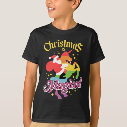 Christmas Is Magical Santa Riding Unicorn Funny T_Shirt