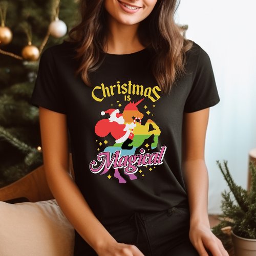 Christmas Is Magical Santa Riding Unicorn Funny T_Shirt