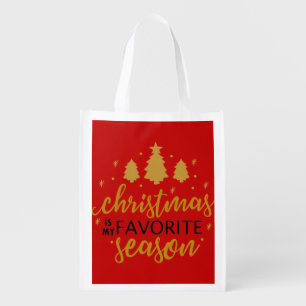 Christmas Is My Favorite Word Art Grocery Bag