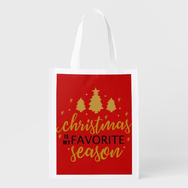 Christmas Is My Favorite Word Art Grocery Bag (Front)