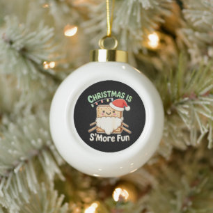 Christmas Is S'more Fun Santa Hat Camping Xmas Ceramic Ball Christmas Ornament
