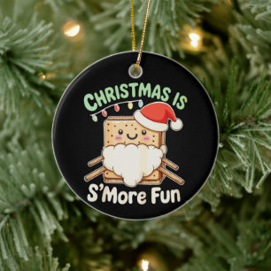 Christmas Is S'more Fun Santa Hat Camping Xmas Ceramic Ornament