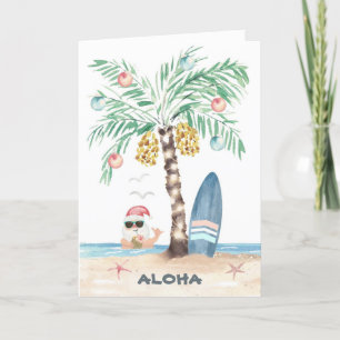 Christmas Island Surf Santa Palm Tree Beach Holiday Card