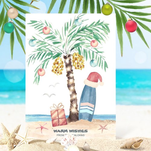 Christmas Island Surf Santa Tropical Beach Holiday Card