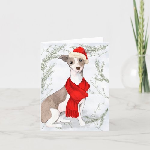 Christmas Italian Greyhound and Botanical Pines Holiday Card