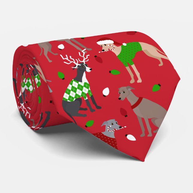 Christmas Italian Greyhound Dog Neck Tie (Rolled)
