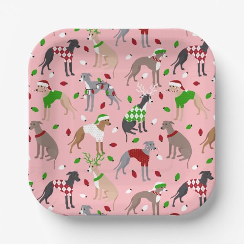 Christmas Italian Greyhound Dog Paper Plates