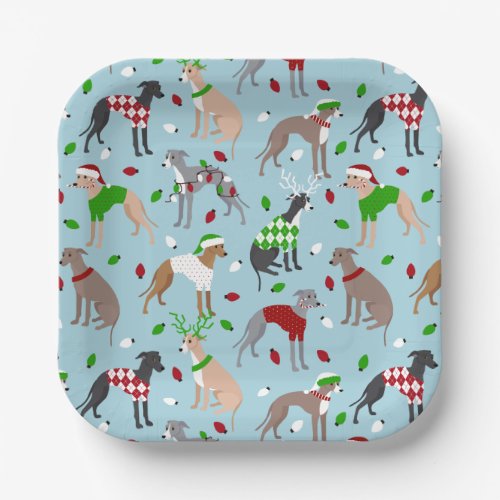 Christmas Italian Greyhound Dog Paper Plates