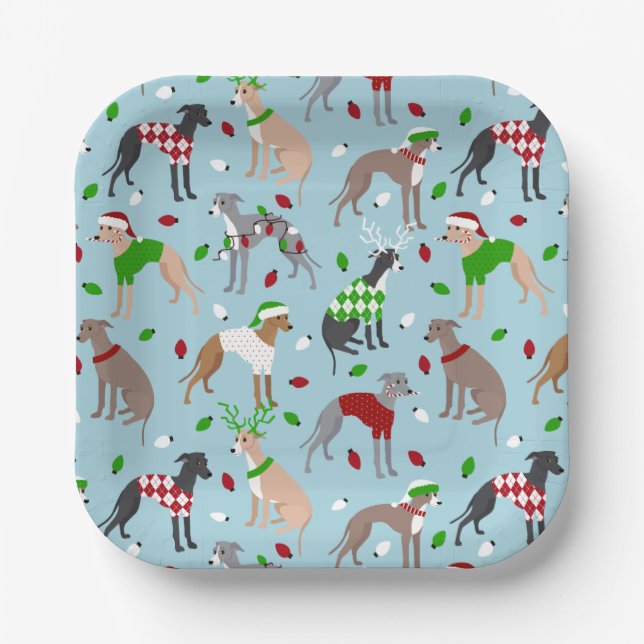 Christmas Italian Greyhound Dog Paper Plates (Front)